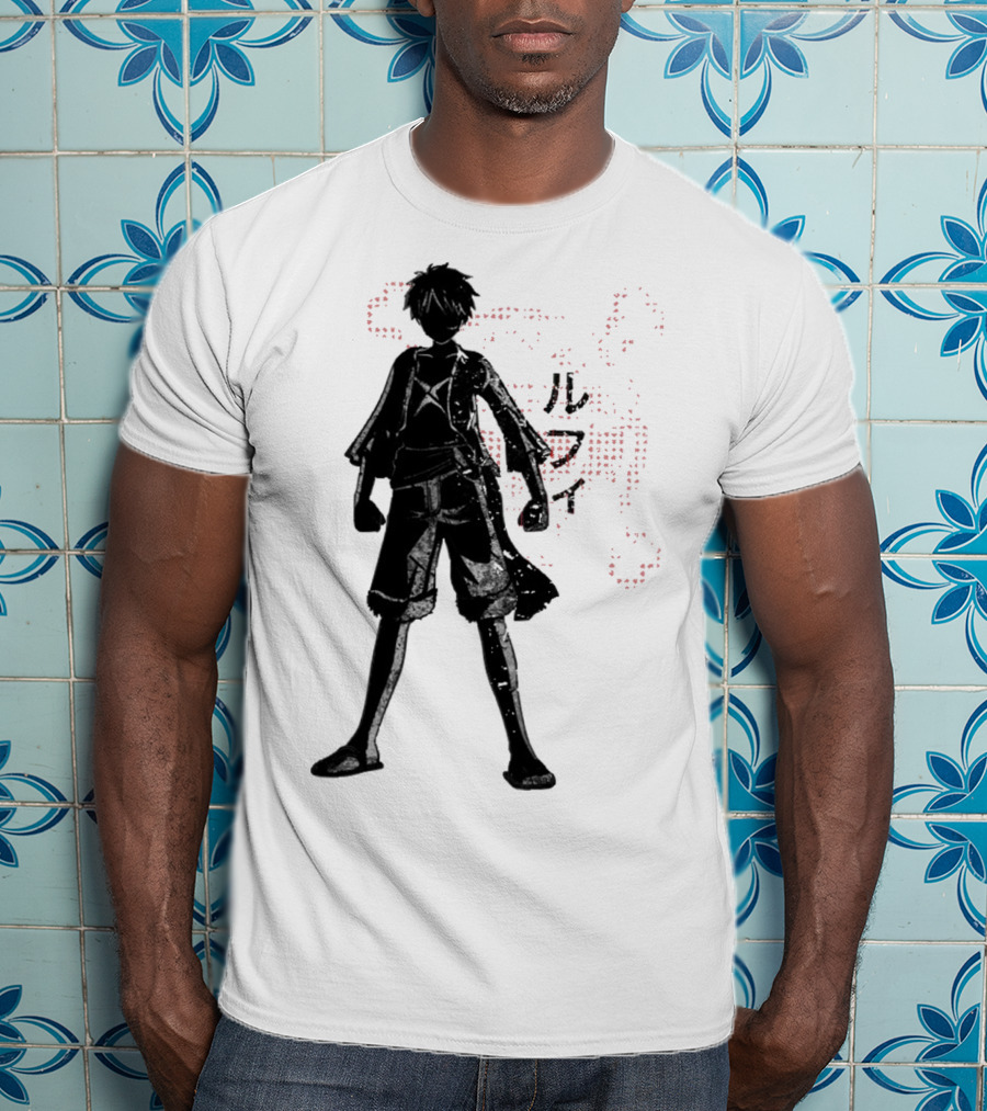 Crimson Luffy Anime Silhouette Kanji T-Shirt