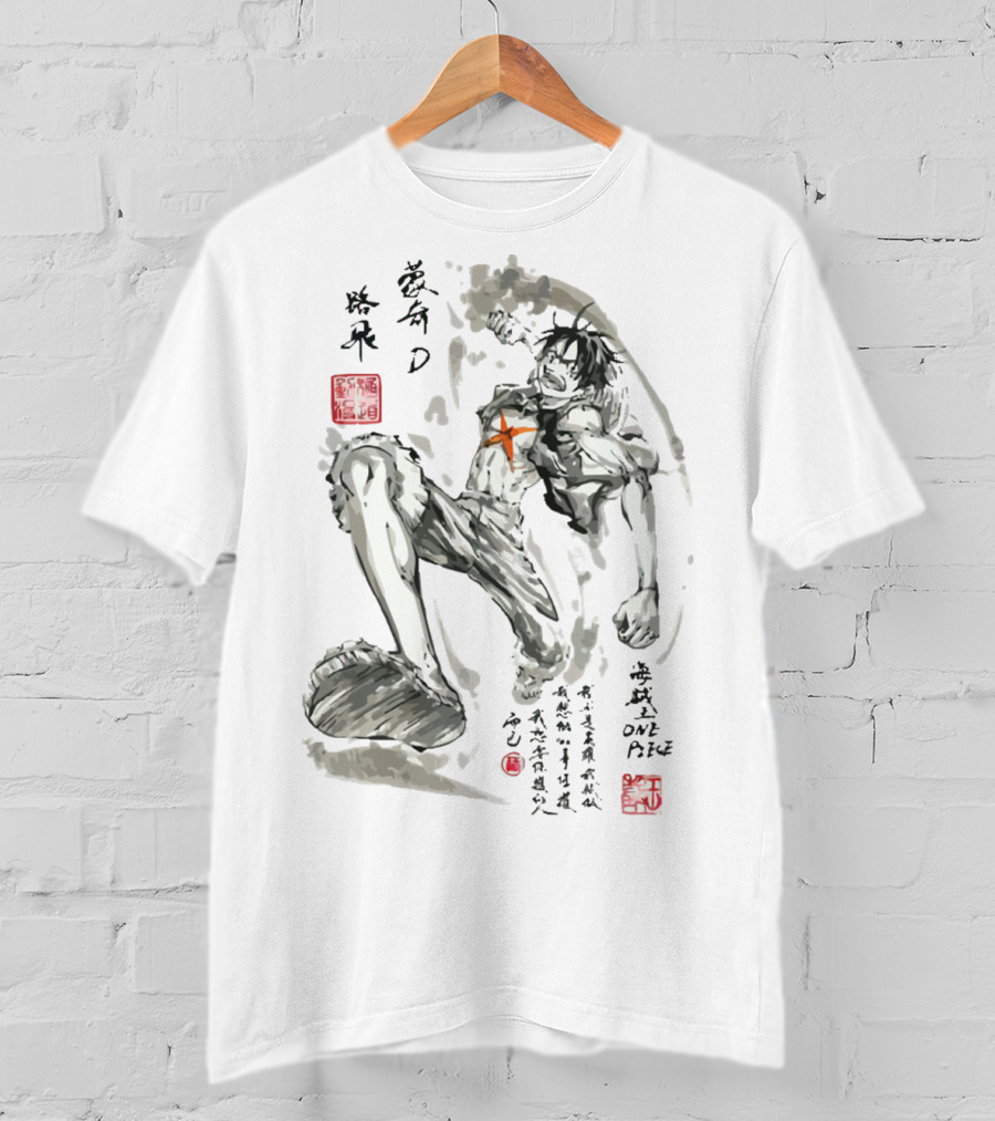 Monkey D. Luffy Watercolor Brushstroke One Piece Art Kanji T-Shirt