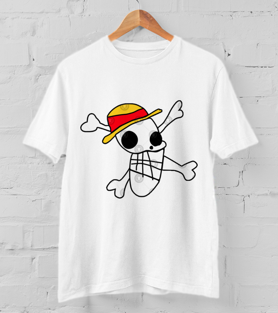 Iwaras Flag Straw Hat Skull Crossbones T-Shirt