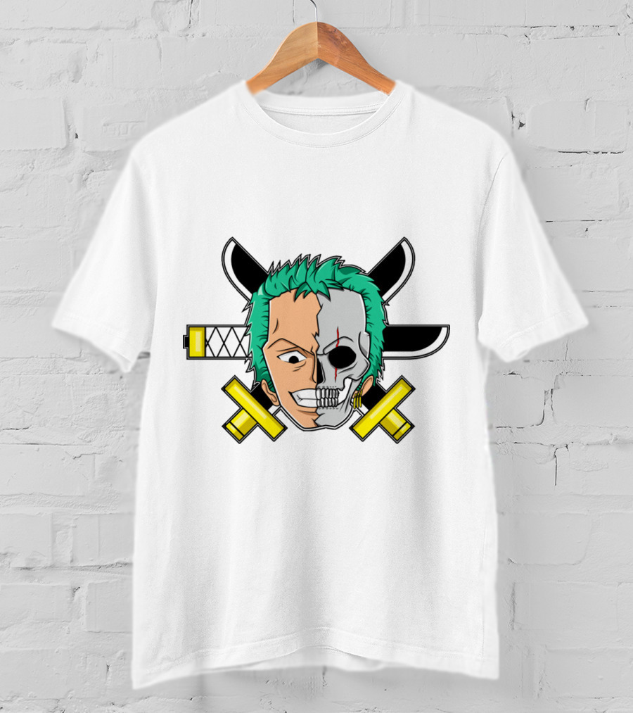 Roronoa Zoro Half Skull Crossed Swords Anime Character T-Shirt