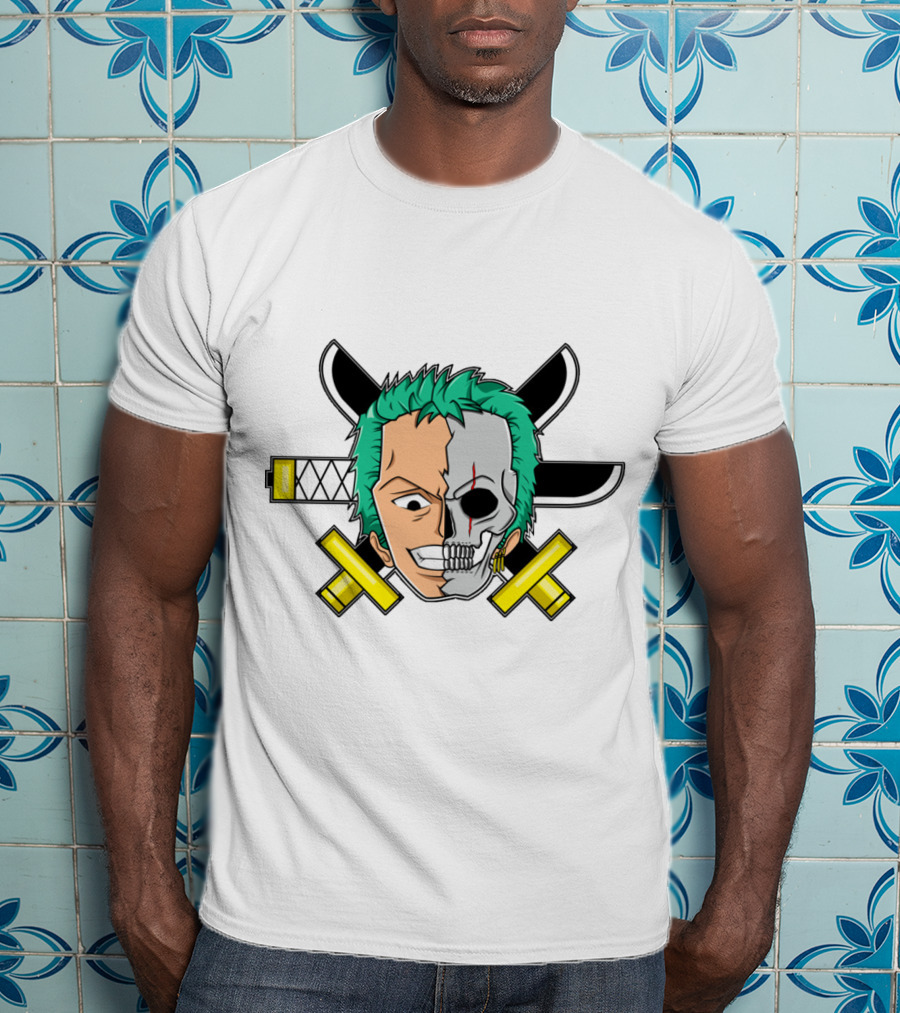 Roronoa Zoro Half Skull Crossed Swords Anime Character T-Shirt