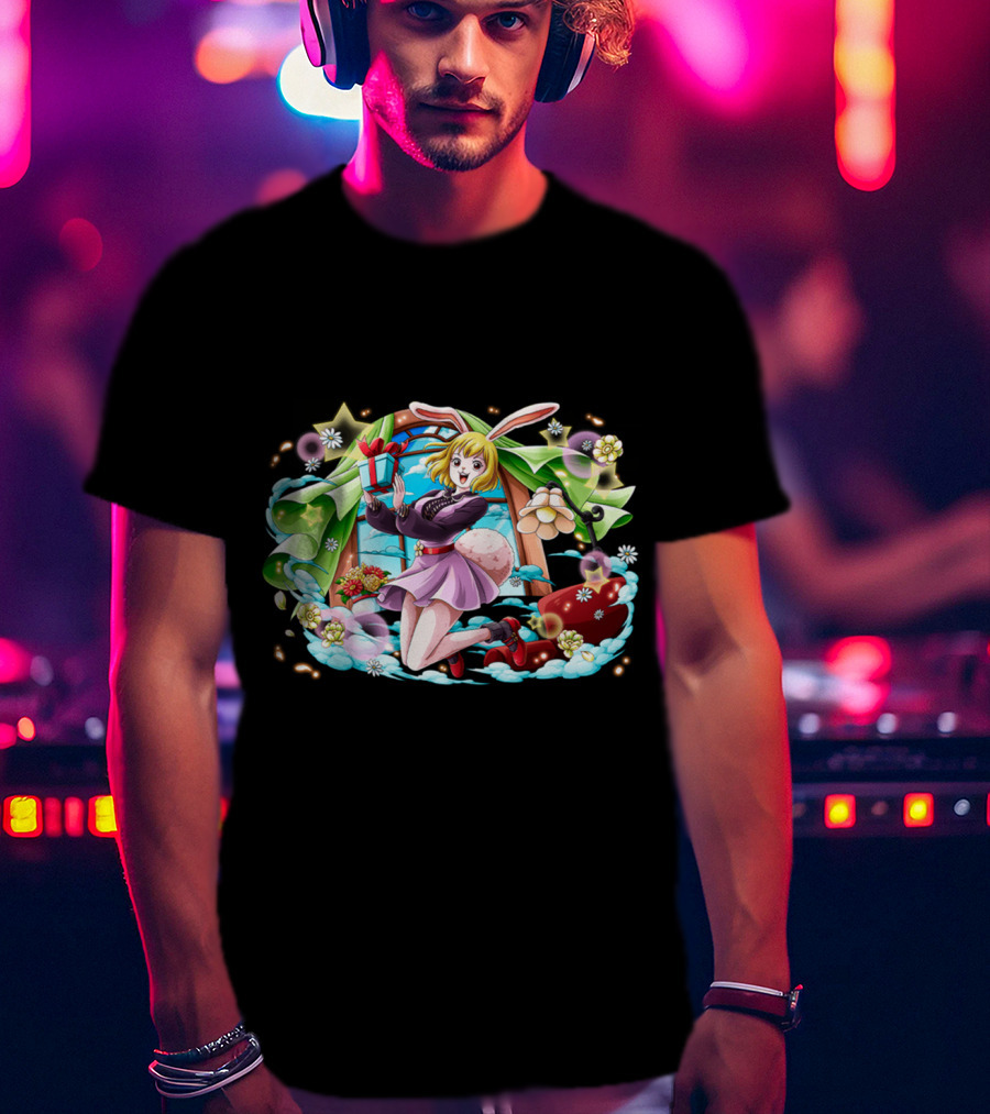 One Piece Girl Festive Bunny With Gift And Flowers T-Shirt