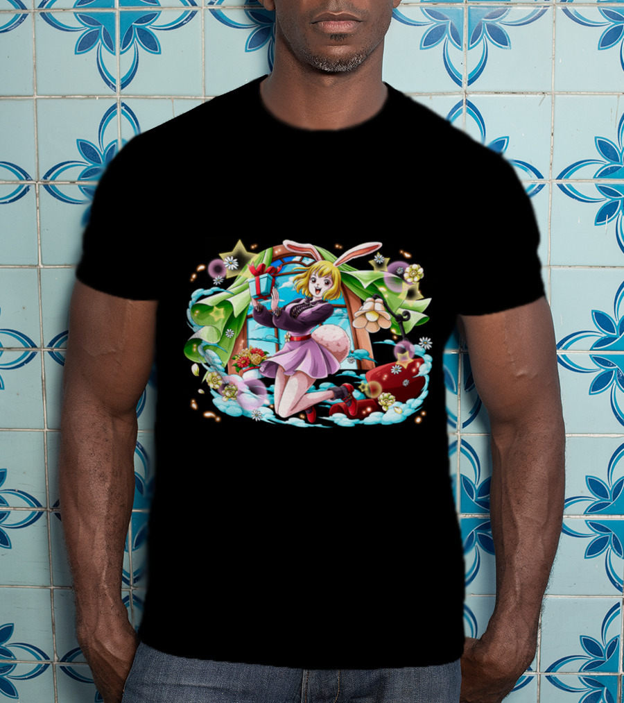 One Piece Girl Festive Bunny With Gift And Flowers T-Shirt