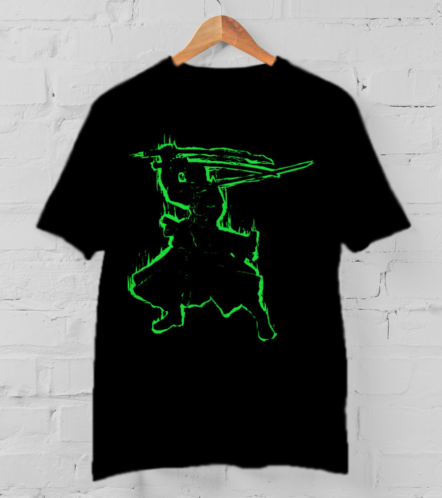 Santoryu Three Sword Style Silhouette In Neon Green T-Shirt