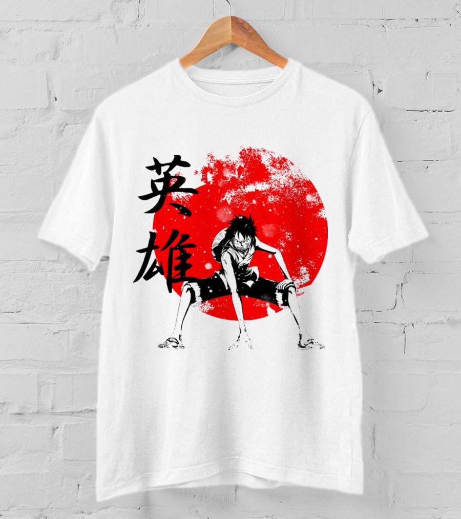 One Piece Hero Luffy Japanese Kanji Red Circle T-Shirt