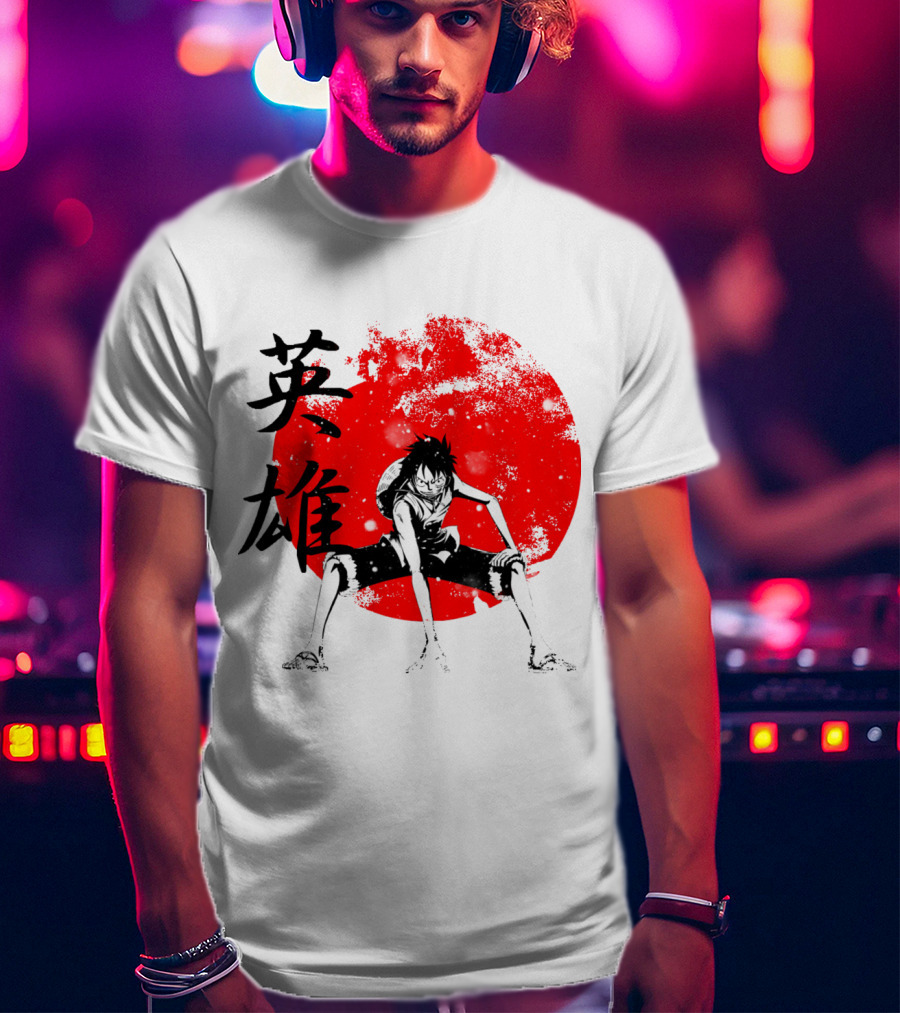 One Piece Hero Luffy Japanese Kanji Red Circle T-Shirt