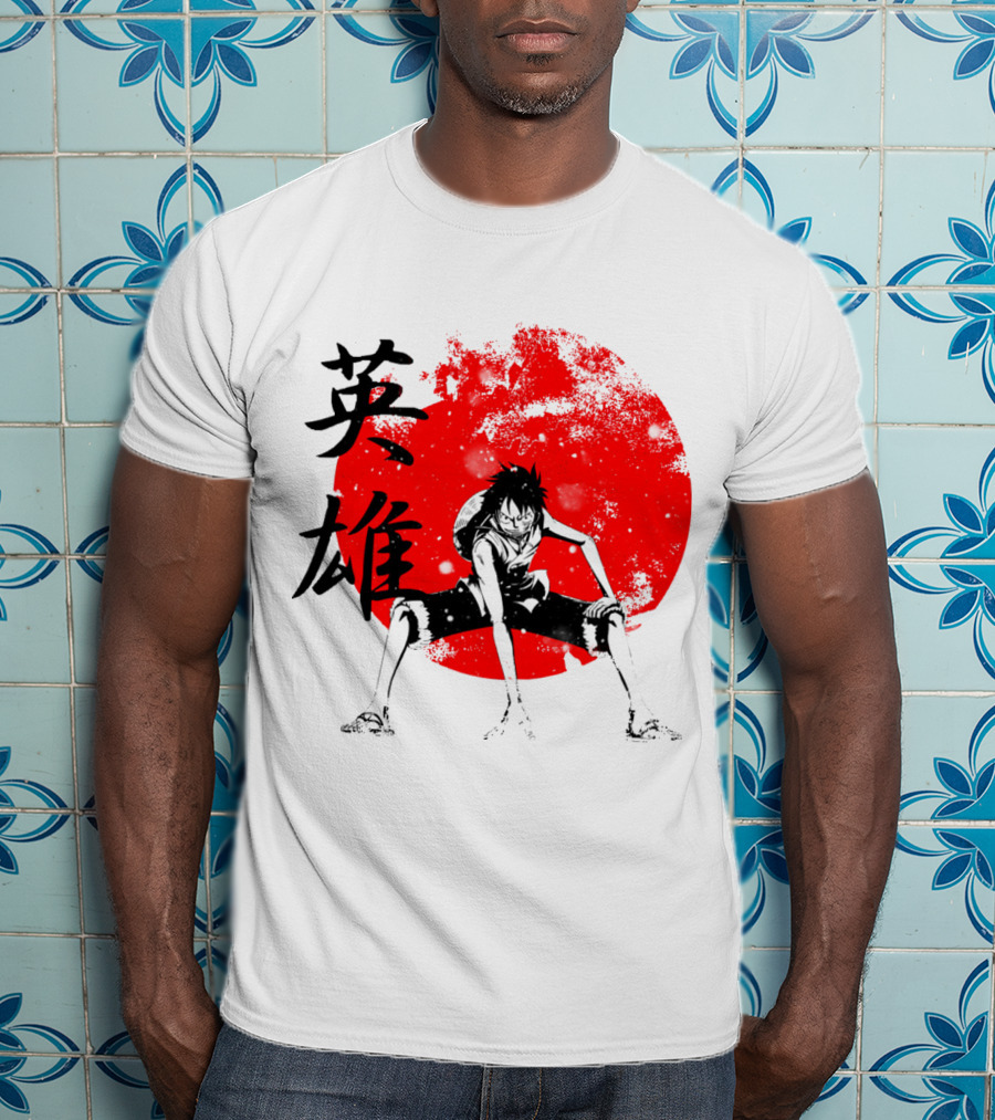 One Piece Hero Luffy Japanese Kanji Red Circle T-Shirt