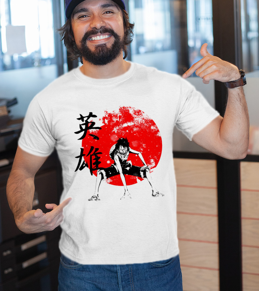 One Piece Hero Luffy Japanese Kanji Red Circle T-Shirt