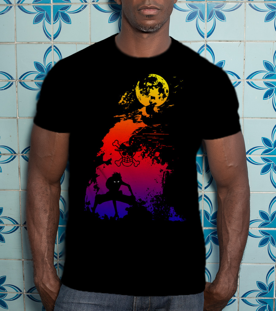 Monkey D. Luffy Shadow Art With Straw Hat Pirate Emblem And Moon T-Shirt