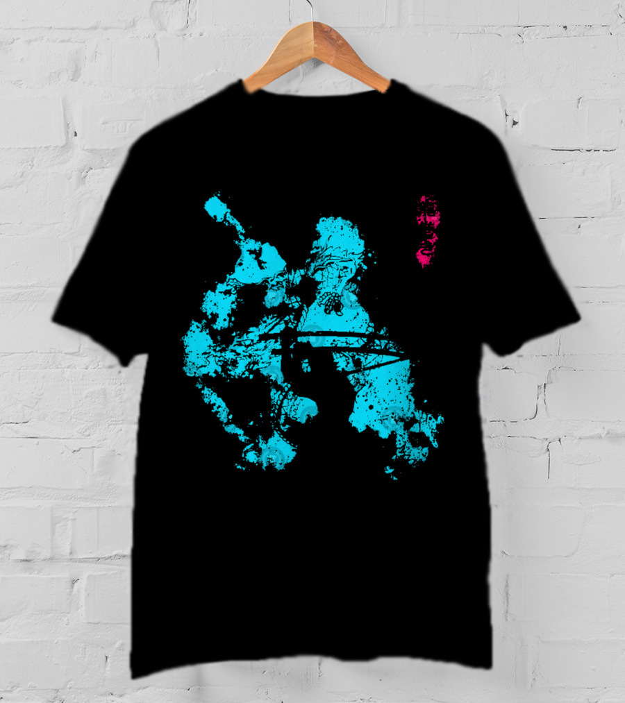 Tastumaki Splatter Art Print In Vibrant Teal And Magenta T-Shirt