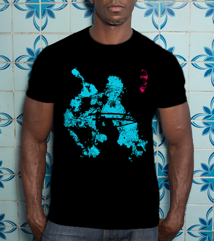 Tastumaki Splatter Art Print In Vibrant Teal And Magenta T-Shirt