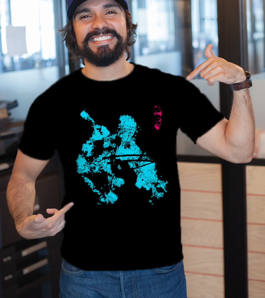 Tastumaki Splatter Art Print In Vibrant Teal And Magenta T-Shirt