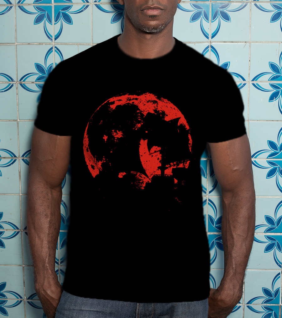 Thousand Sunny Pirate Ship Silhouette On Red Moon Background T-Shirt