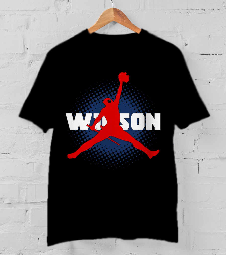 Wilson Jump Character Icon In Red With Blue Dot Background T-Shirt