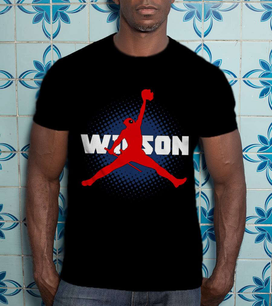 Wilson Jump Character Icon In Red With Blue Dot Background T-Shirt