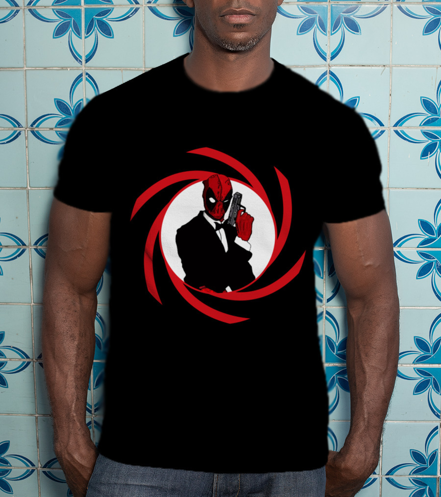 Deadpool Bond In Red Spy Spiral Suit With Gun T-Shirt
