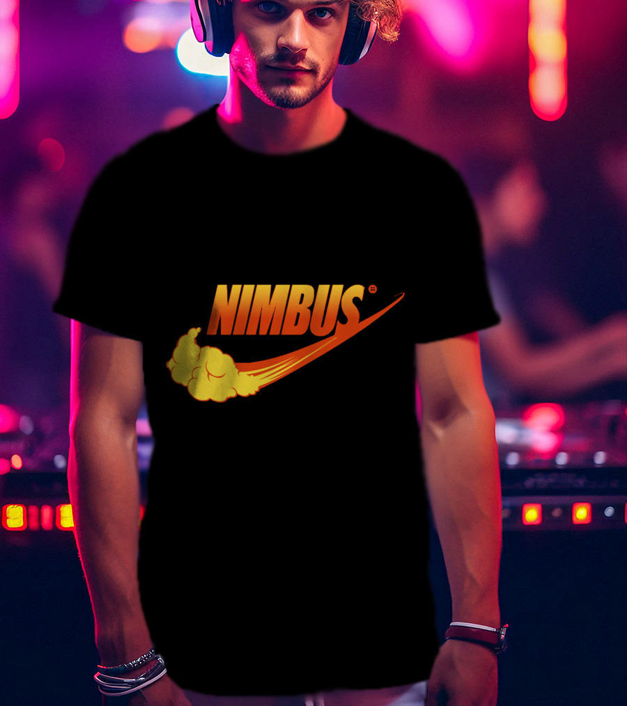 Nimbus Cloud Swoosh Orange Text T-Shirt