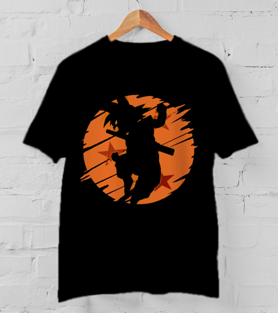 Angry Goku Silhouette Dragon Ball Orange Star Background T-Shirt