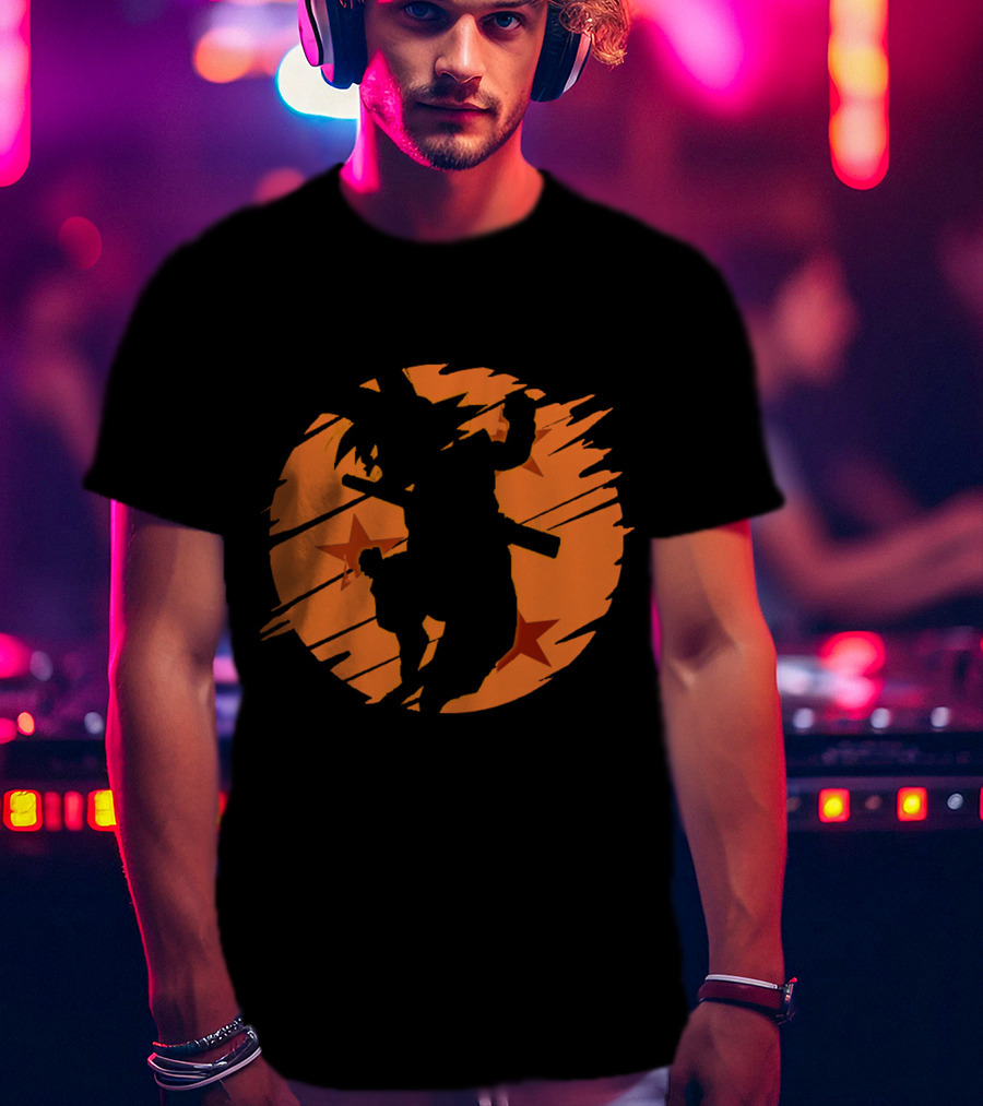 Angry Goku Silhouette Dragon Ball Orange Star Background T-Shirt