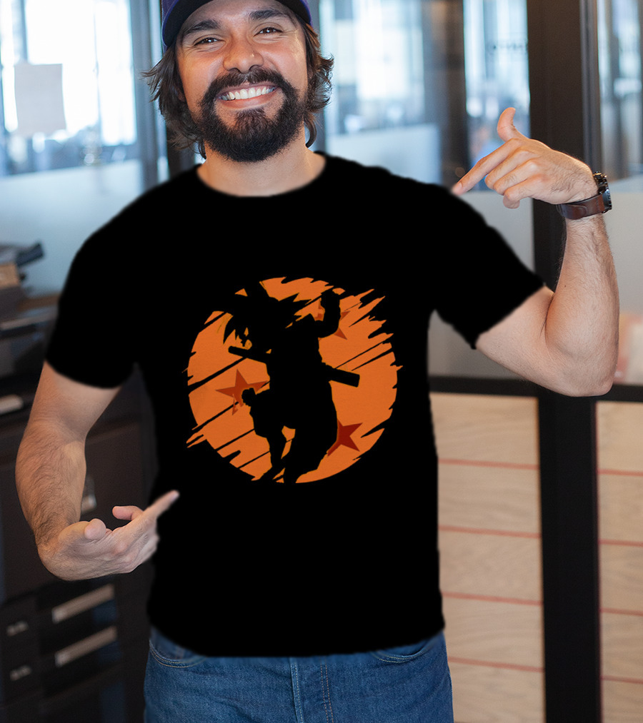 Angry Goku Silhouette Dragon Ball Orange Star Background T-Shirt