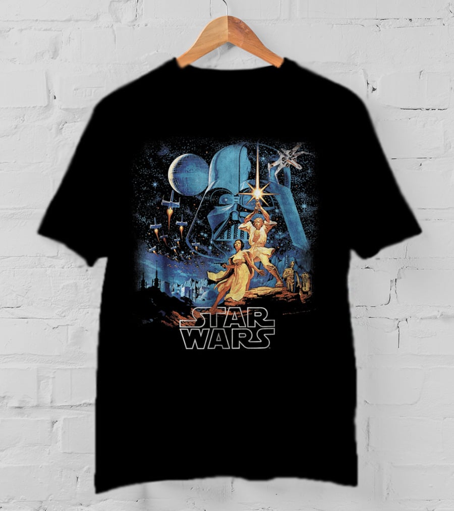 Star Wars A New Hope Faded Darth Vader Luke Leia Lightsabers X-Wing TIE Fighters Classic T-Shirt