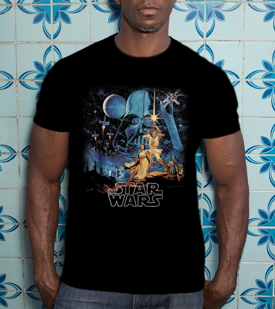 Star Wars A New Hope Faded Darth Vader Luke Leia Lightsabers X-Wing TIE Fighters Classic T-Shirt