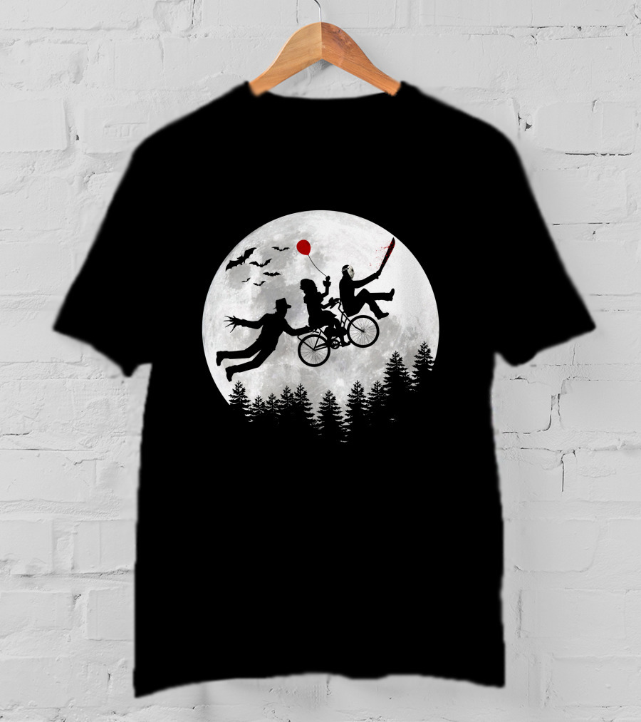 Halloween Horror Movies Icons Under Full Moon T-Shirt