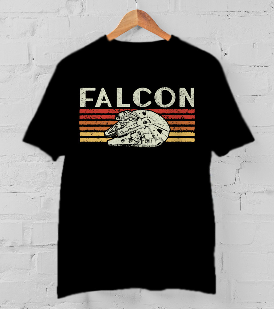 Falcon Vintage Style Spaceship With Stripes T-Shirt