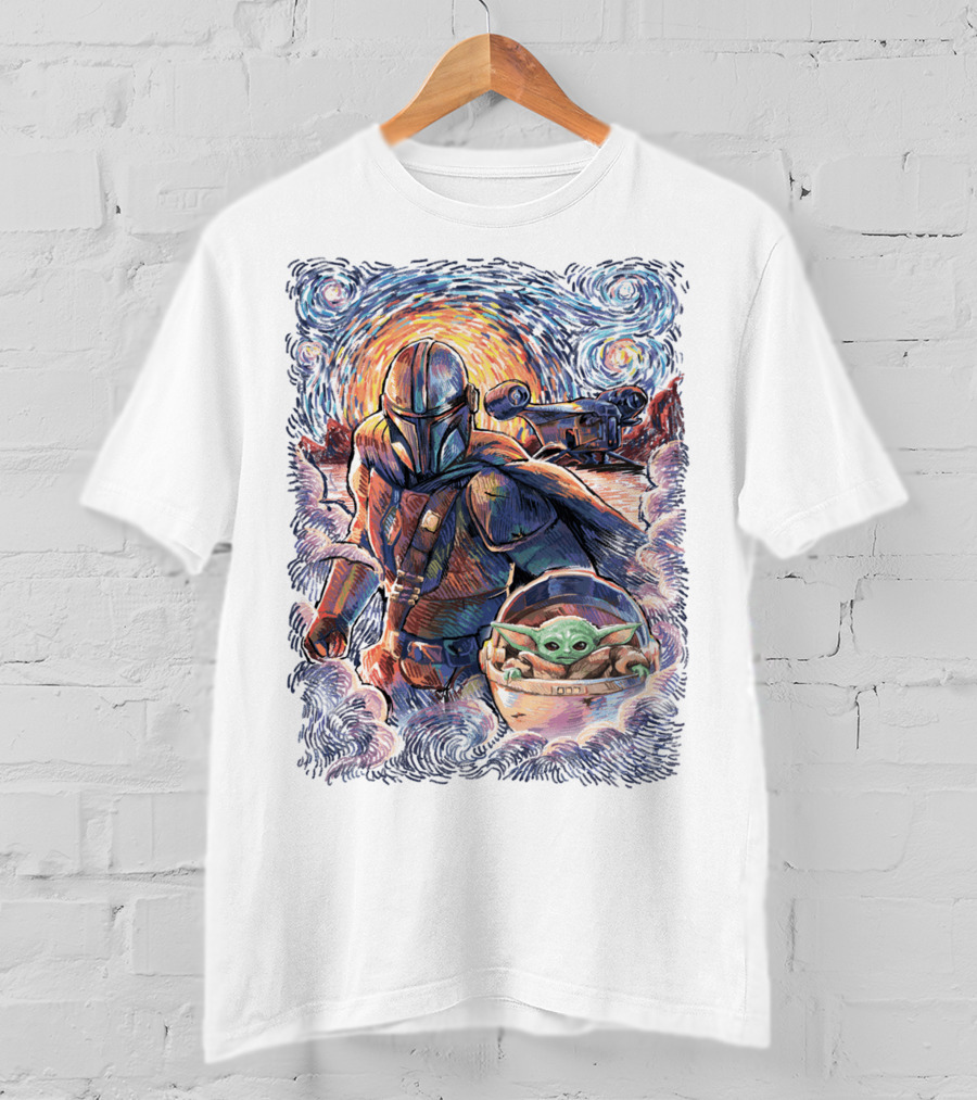 Star Wars Mandalorian Starry Night Grogu Painting T-Shirt