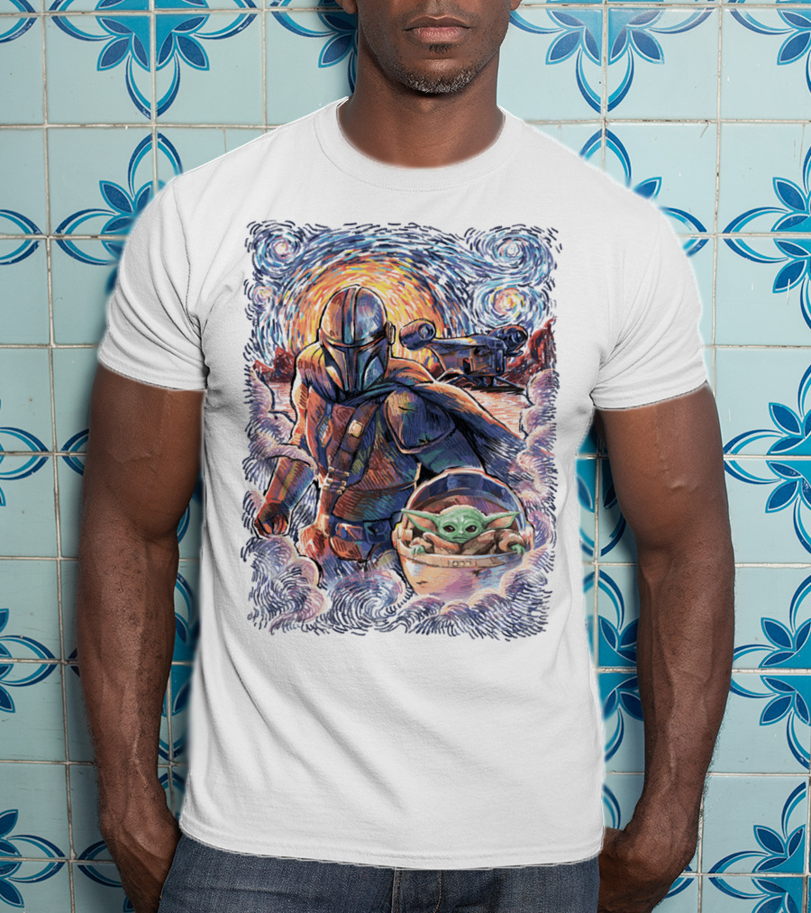 Star Wars Mandalorian Starry Night Grogu Painting T-Shirt