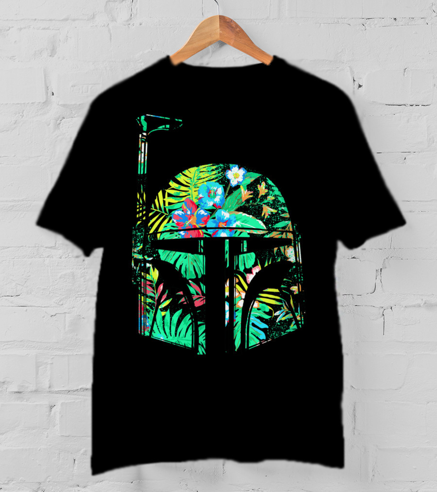 Tropical Floral Boba Fett Helmet T-Shirt