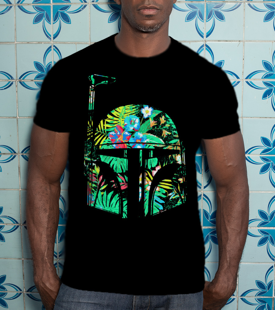 Tropical Floral Boba Fett Helmet T-Shirt