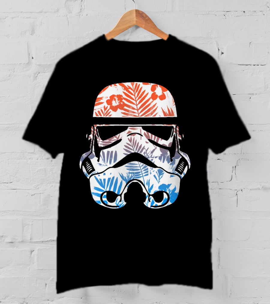 Tropical Trooper Helmet Floral Red And Blue T-Shirt