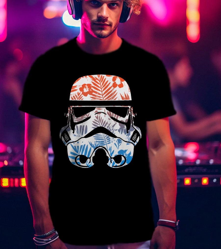 Tropical Trooper Helmet Floral Red And Blue T-Shirt