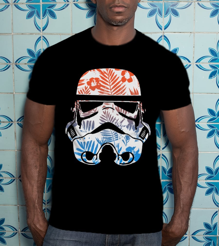 Tropical Trooper Helmet Floral Red And Blue T-Shirt