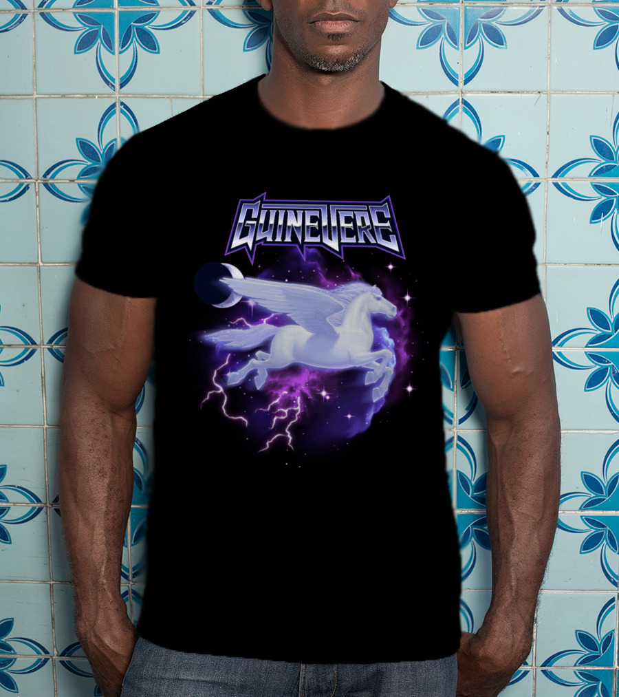 Guinevere Flying Pegasus With Lightning And Crescent Moon T-Shirt