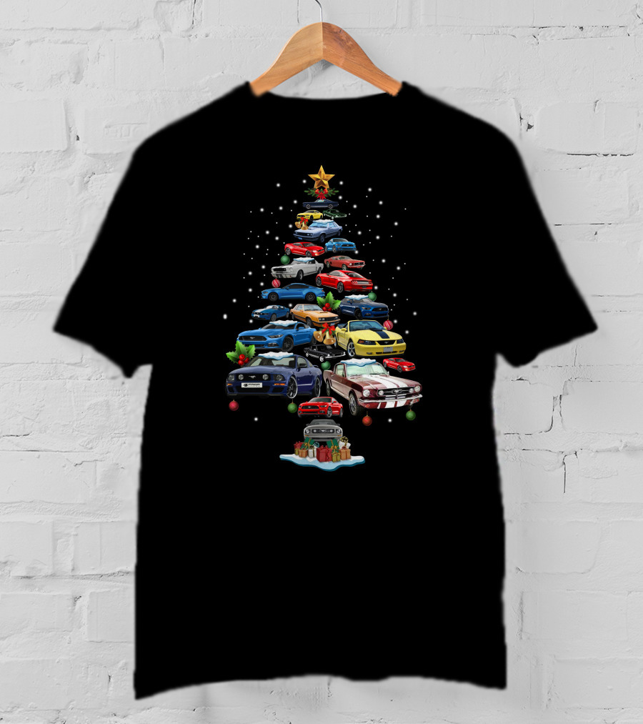 Mustang Christmas Car Tree Festive Display T-Shirt
