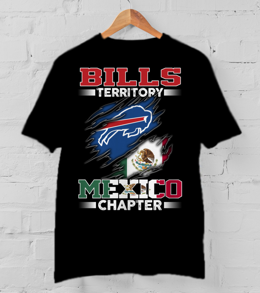 BILLS Territory Mexico Chapter Buffalo Logo Mexican Flag T-Shirt