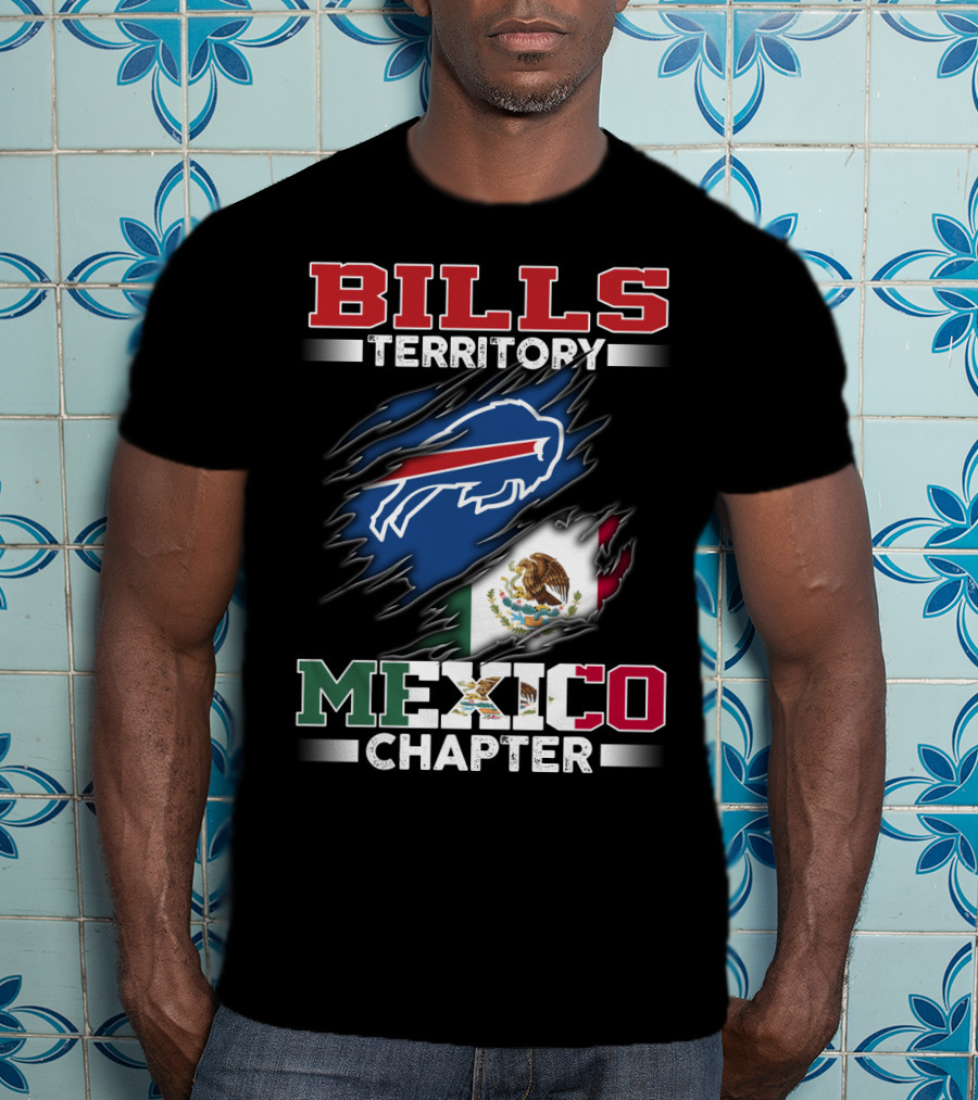 BILLS Territory Mexico Chapter Buffalo Logo Mexican Flag T-Shirt