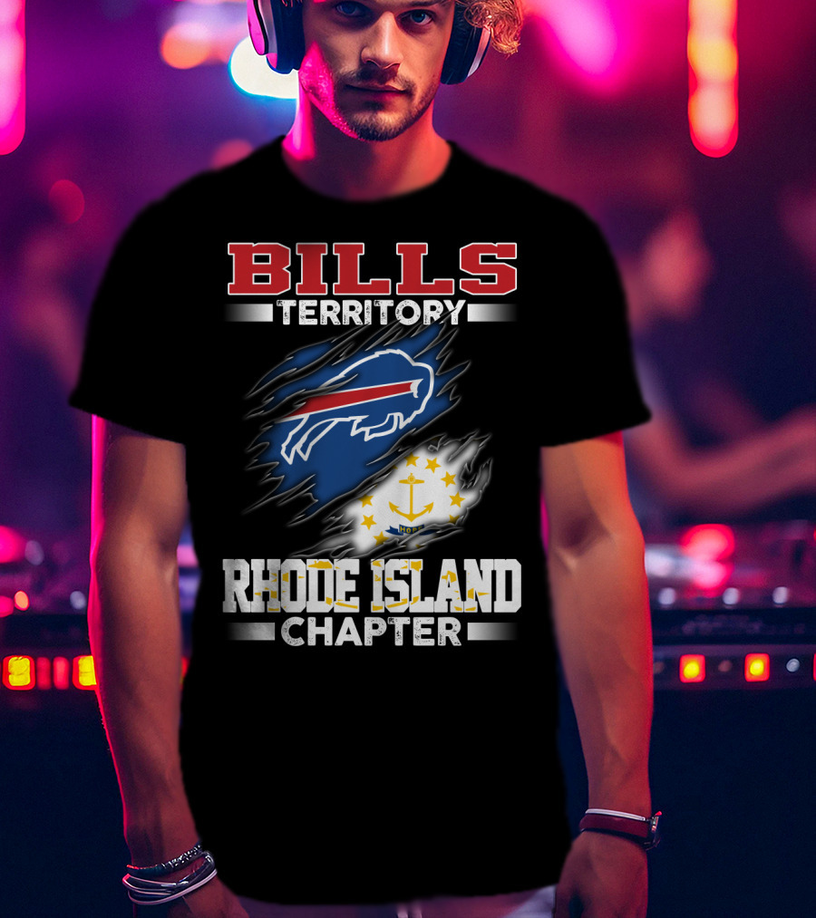 BILLS Territory Rhode Island Chapter Logo With Buffalo And State Flag T-Shirt