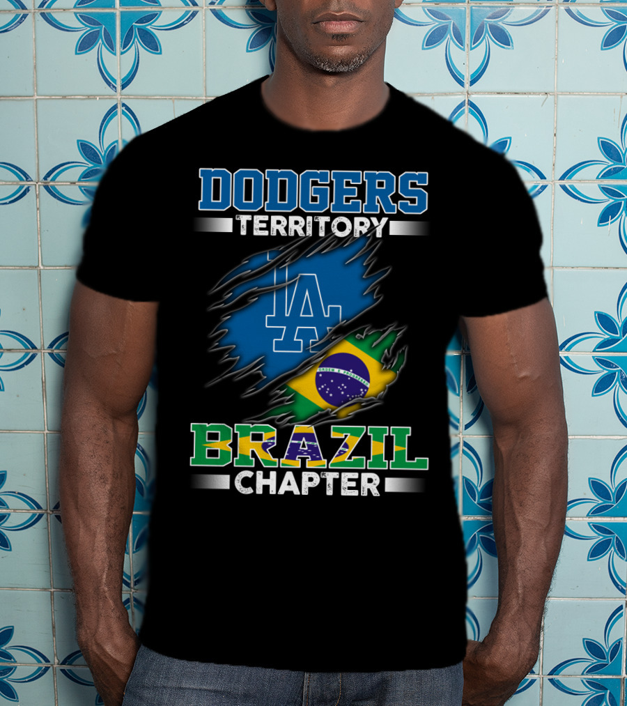 DODGERS TERRITORY BRAZIL CHAPTER LA Logo Brazilian Flag T-Shirt