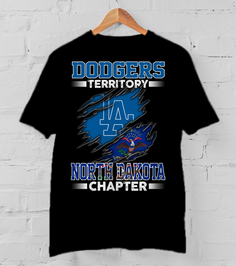 North Dakota Chapter Dodgers Territory LA Logo And Flag T-Shirt