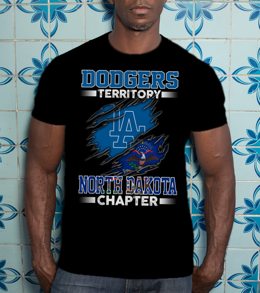 North Dakota Chapter Dodgers Territory LA Logo And Flag T-Shirt