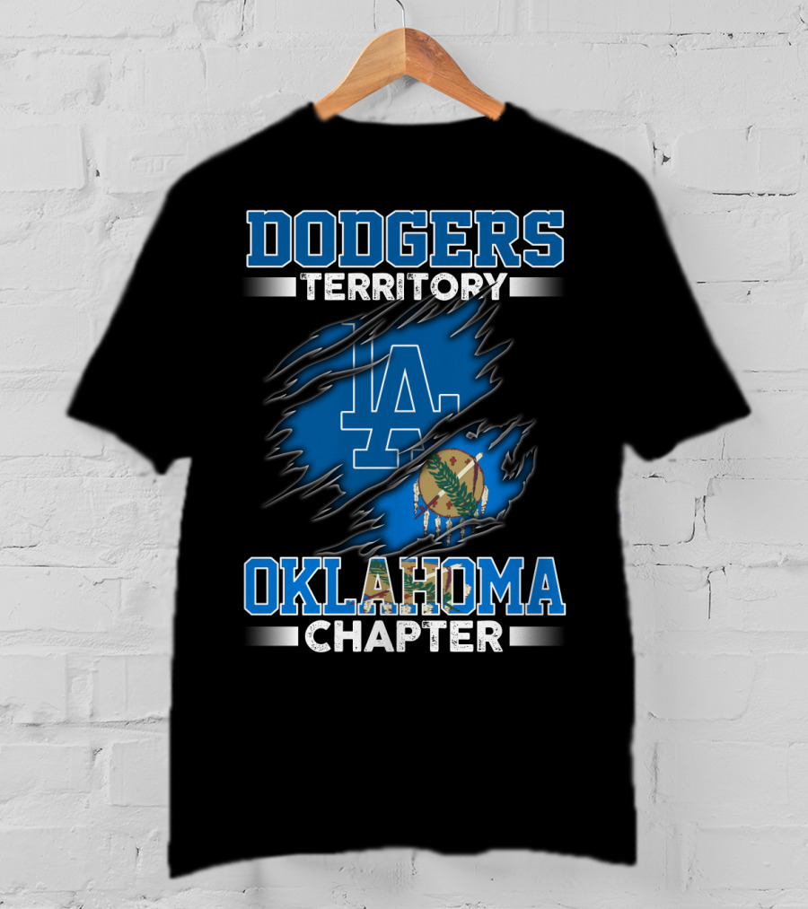 Dodgers Territory Oklahoma Chapter LA Logo Ripped Flag T-Shirt