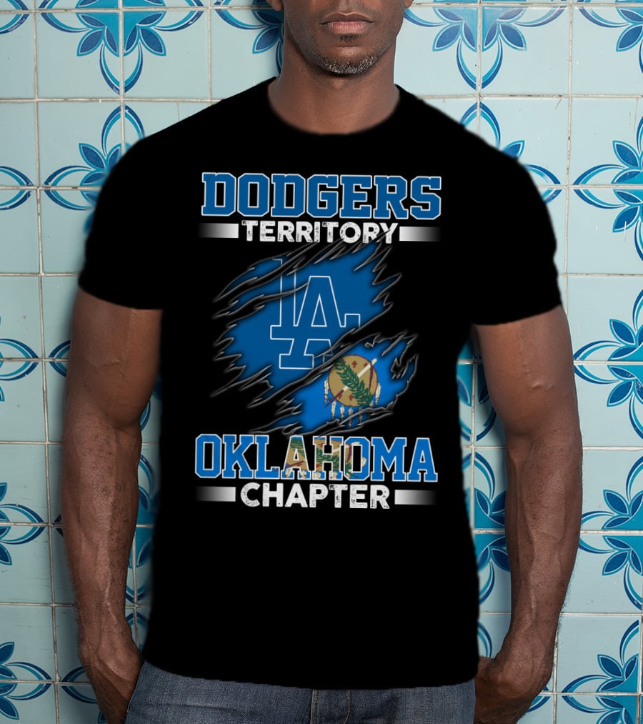Dodgers Territory Oklahoma Chapter LA Logo Ripped Flag T-Shirt