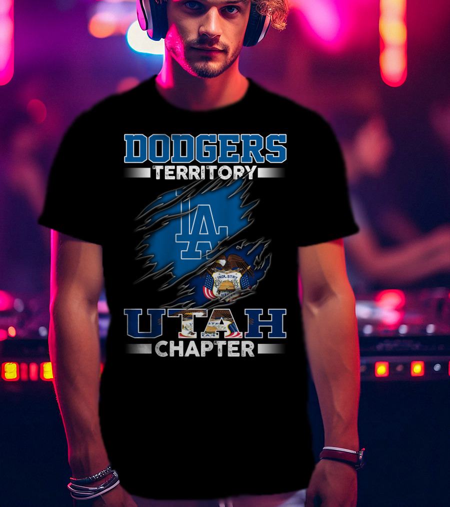 Dodgers Territory Utah Chapter LA Logo Utah State Flag T-Shirt