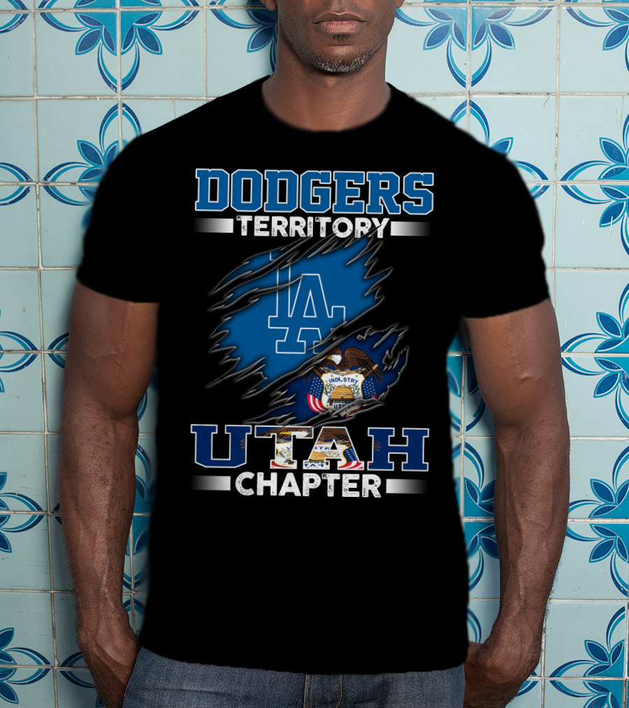 Dodgers Territory Utah Chapter LA Logo Utah State Flag T-Shirt