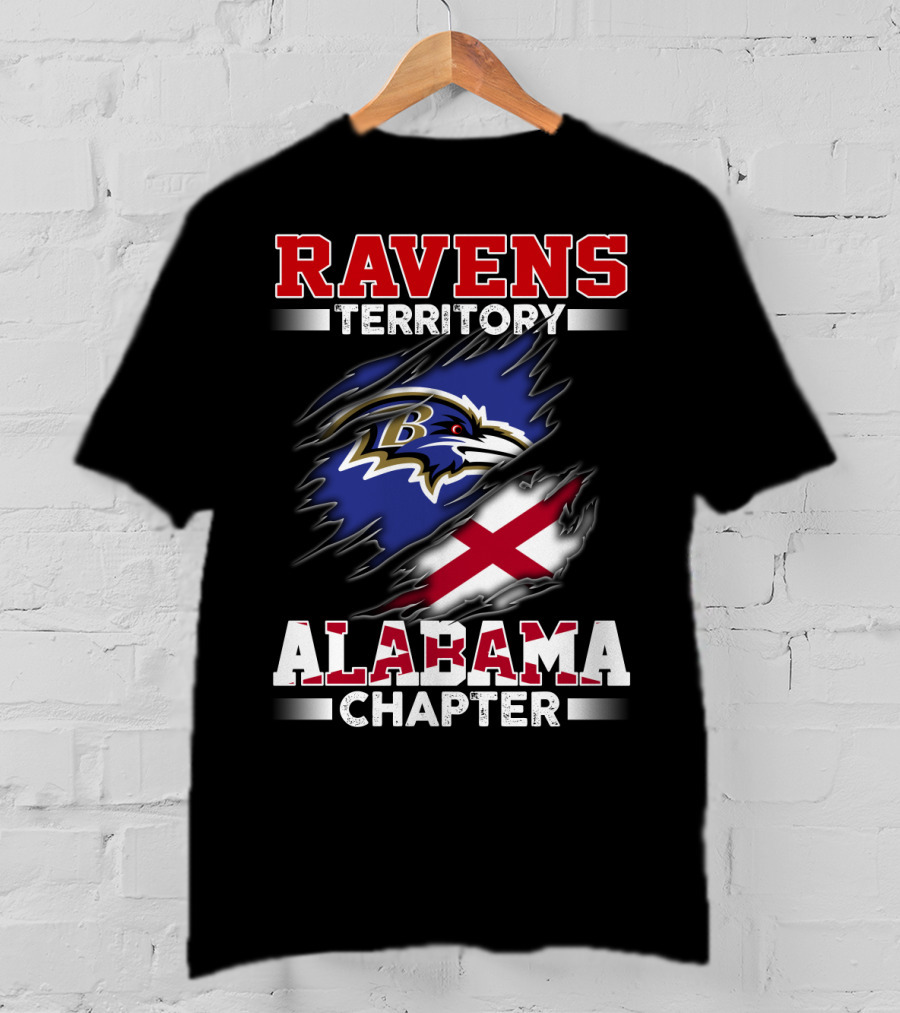Ravens Territory Alabama Chapter Baltimore Ravens Logo And Alabama Flag T-Shirt