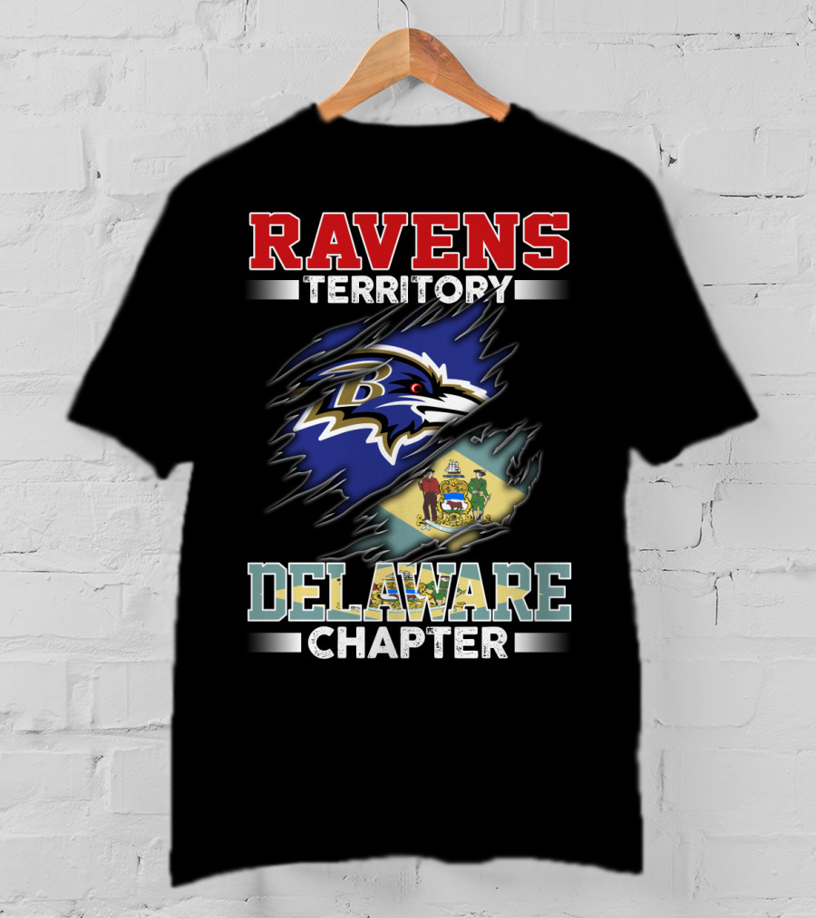 Ravens Territory Delaware Chapter Ravens Logo Delaware Flag T-Shirt