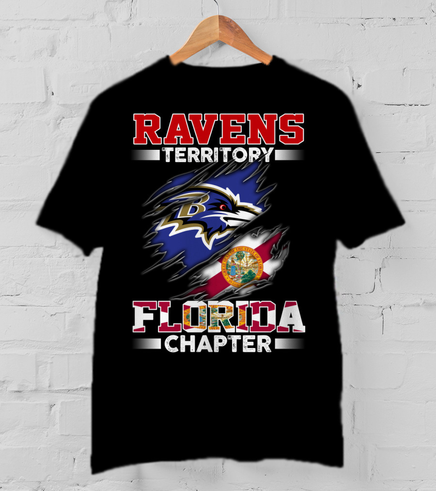 Ravens Territory Florida Chapter Baltimore Ravens Logo With Florida Flag T-Shirt